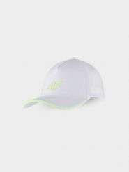 4F Czapka z daszkiem strapback damska - biała S. Białe czapki z daszkiem 4f, na lato, z aplikacjami, z elastanu, klasyczne. W wyprzedaży za 39.99 zł.