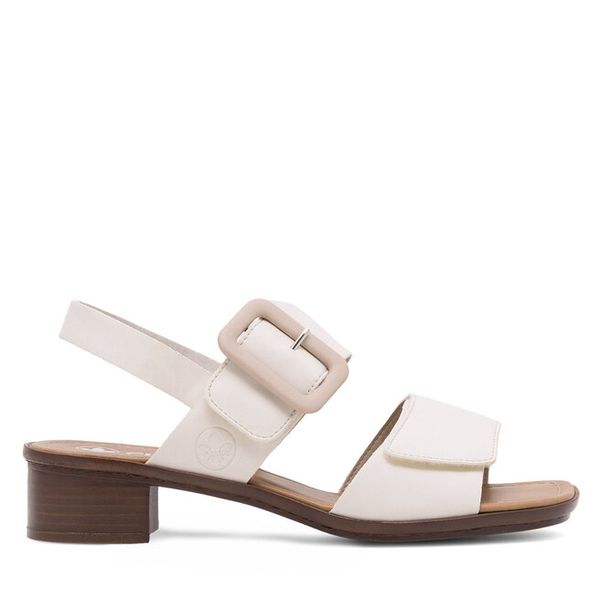 Sandały Rieker. Białe sandały Rieker, bez wzorów, bez obcasa, na słupku, bez zapięcia. Za 269.99 zł.