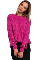 Sweter z Rozcięciem na Rękawach - Fuksja. Czerwone swetry MOE, l, bez wzorów, z materiału, bez ramiączek. Za 219.90 zł.