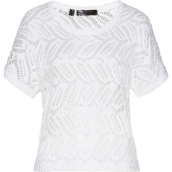 Sweter ażurowy bonprix biały. Białe swetry bonprix, w ażurowe wzory, z dzianiny, z krótkim rękawem. Za 44.99 zł.