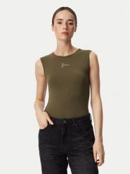 Guess Top W6YP17 K3881 Khaki Regular Fit. Brązowe topy Guess, l, z aplikacjami, bez kołnierzyka, bez ramiączek. Za 174.99 zł.
