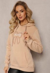 Beżowa Bluza Wykończona Polarem z Nadrukiem i Kapturem Nimba. Brązowe bluzy Renee, l, bez wzorów, z bawełny, casualowe, bez ramiączek. W wyprzedaży za 71.99 zł.