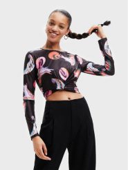 Desigual Bluzka MONSIEUR CHRISTIAN LACROIX Smile 22WWTK76 Czarny Slim Fit. Czarne bluzki Desigual, s, bez wzorów, z syntetyku, bez kołnierzyka, bez ramiączek. Za 159.99 zł.