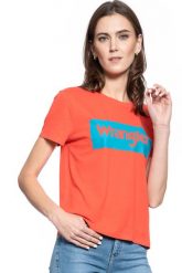 DAMSKI T-SHIRT WRANGLER LOGO TEE BITTERSWEET RED W7P3EVXBO 112132041. Czerwone t-shirty Wrangler, s, bez wzorów, bez kołnierzyka, bez ramiączek. Za 69.99 zł.