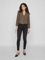 Vila Dżinsy - Skinny fit - w kolorze czarnym rozmiar: M/L30. Czarne spodnie materiałowe Vila, z aplikacjami, z materiału, klasyczne, z podwyższonym stanem. Za 66.00 zł.