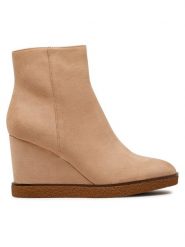 JENNY Botki LS5843-03 Beżowy. Brązowe botki Jenny, bez wzorów, z materiału, bez obcasa, na koturnie, bez zapięcia. Za 99.99 zł.