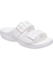 Klapki Dla Dorosłych Crocs Saturday Sandal. Białe klapki Crocs, bez wzorów, z materiału, bez obcasa, bez zapięcia. Za 199.99 zł.