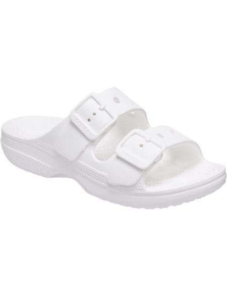 Klapki Dla Dorosłych Crocs Saturday Sandal. Białe klapki Crocs, bez wzorów, z materiału, bez obcasa, bez zapięcia. Za 199.99 zł.