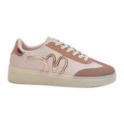 Niskie Buty Sportowe Damskie Z Eko Skóry Beżowe beżowy. Brązowe buty treningowe bez wzorów, ze skóry, bez zapięcia. Za 139.80 zł.
