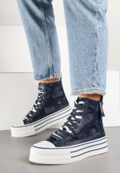 Granatowe Trampki z Jeansowego Materiału na Platformie Zorilea. Niebieskie buty sportowe lifestyle Born2be, bez wzorów, z jeansu, bez zapięcia. W wyprzedaży za 101.99 zł.