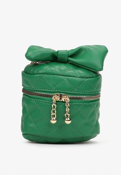 Zielona Kwadratowa Pikowana Torebka z Ozdobną Kokardą i Suwakami Vianefa. Zielone torebki klasyczne Renee, bez wzorów, pikowane, bez dodatków. Za 34.99 zł.