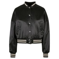 Damska Satynowa Kurtka Varsity O Kroju Oversize. Czarne kurtki Urban Classics, xl, bez wzorów, z satyny, bez kaptura. Za 220.99 zł.