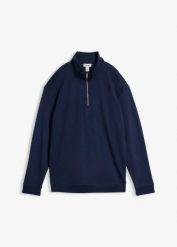 Bluza z bawełnianego interlocku. Niebieskie bluzy bonprix, bez wzorów, z bawełny, bez ramiączek, bez kaptura. Za 84.99 zł.