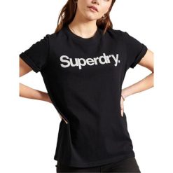 Koszulka sportowa damska Superdry Logo. Czarne t-shirty sportowe Superdry, s, bez wzorów, z bawełny, bez ramiączek. Za 91.00 zł.