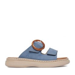 Klapki Rieker. Niebieskie klapki Rieker, bez wzorów, bez obcasa, bez zapięcia. Za 279.99 zł.
