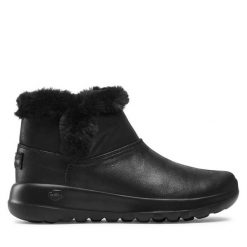Botki Skechers. Czarne botki Skechers, bez wzorów, bez obcasa, na płaskiej podeszwie, bez zapięcia. Za 179.99 zł.