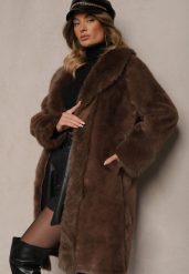 Brązowa Kurtka Futro o Długim Kroju z Wiskozą Ninnarlia. Brązowe kurtki Renee, l, bez wzorów, z futra, eleganckie, bez kaptura. W wyprzedaży za 178.49 zł.