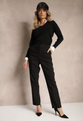 Czarne Garniturowe Spodnie Cygaretki z Wiskozą High Waist Tialys. Czarne chinosy Renee, bez wzorów, z jeansu, biznesowe, z podwyższonym stanem. W wyprzedaży za 75.99 zł.