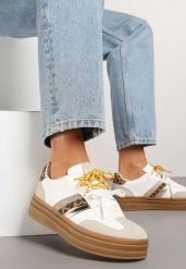Biało-Brązowe Sneakersy Klasyczne Tenisówki Wyposażone w Dodatkowe Sznurówki Nasalle. Białe trampki Renee, bez wzorów, z materiału, klasyczne, bez zapięcia. W wyprzedaży za 83.99 zł.