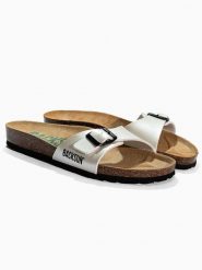 BACKSUN Skórzane klapki "Paris" w kolorze kremowym rozmiar: 36. Brązowe klapki Backsun, bez wzorów, z materiału, klasyczne, z otwartym noskiem, bez obcasa, bez zapięcia. Za 117.99 zł.