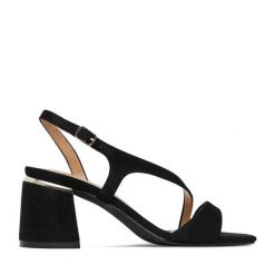 Sandały JENNY. Czarne sandały Jenny, bez wzorów, bez obcasa, na słupku, bez zapięcia. Za 129.99 zł.