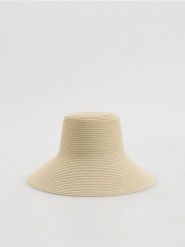 Pleciony kapelusz z szerokim rondem - beżowy. Brązowe kapelusze Reserved, bez wzorów. Za 119.99 zł.