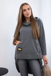 Bluza z długim tyłem i kapturem grafitowa. Szare bluzy KESI, l, bez wzorów, z bawełny, bez ramiączek. Za 229.98 zł.