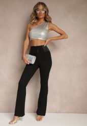 Czarne Spodnie Dzwony z Wiskozą i Bawełną High Waist Ozdobione Guzikami Doliella. Czarne jeansy Renee, bez wzorów, z bawełny, eleganckie, z podwyższonym stanem. W wyprzedaży za 79.99 zł.