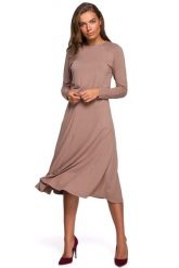 Rozkloszowana Sukienka z Rozcięciem - Cappuccino. Czarne sukienki MOE, l, bez wzorów, z elastanu, wizytowe, bez kołnierzyka, bez ramiączek, rozkloszowane. Za 314.90 zł.