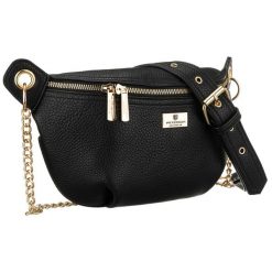 Saszetka damska ze skóry ekologicznej w czarnym kolorze, jednokomorowa - Peterson. Czarne nerki i saszetki Peterson, bez wzorów, ze skóry ekologicznej, eleganckie, bez dodatków. Za 61.19 zł.