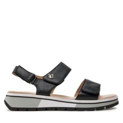 Sandały Caprice. Czarne sandały Caprice, bez wzorów, bez obcasa, na płaskiej podeszwie, bez zapięcia. Za 299.99 zł.