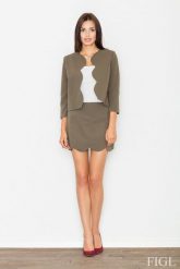 Elegancki Oliwkowy Komplet Spódnica + Żakiet. Zielone marynarki i żakiety Figl, l, bez wzorów, z materiału, eleganckie, bez ramiączek. Za 299.00 zł.