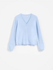 Wełniany sweter - jasnoniebieski. Niebieskie swetry Reserved, l, bez wzorów, z wełny, bez ramiączek. Za 259.99 zł.