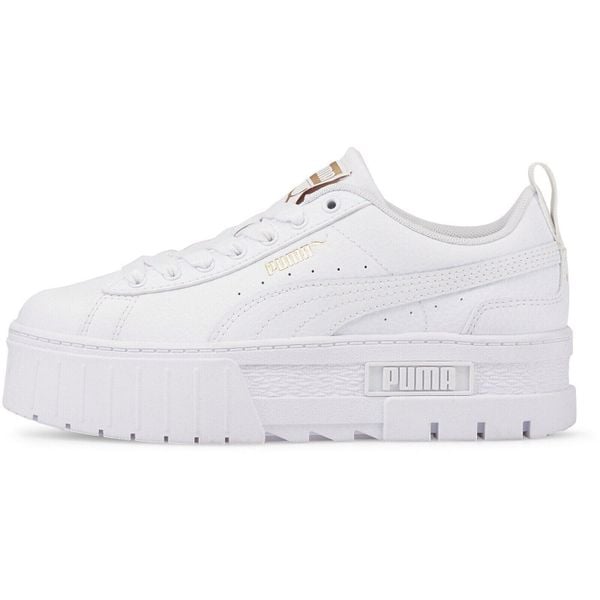 Buty sportowe Puma Mayze Lth Jr. Białe buty sportowe lifestyle Puma, bez wzorów, z materiału, sportowe, bez zapięcia. Za 322.00 zł.