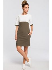 Made of emotion Sukienka w kolorze oliwkowo-białym rozmiar: XXL. Białe sukienki Made Of Emotion, na co dzień, xxl, bez wzorów, z bawełny, bez kołnierzyka, bez ramiączek, mini, proste. Za 56.79 zł.