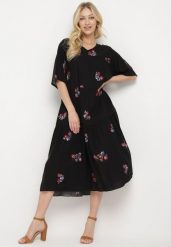 Czarna Wiskozowa Sukienka o Rozkloszowanym Kroju z Krótkim Rękawem Givinia. Czarne sukienki Born2be, na co dzień, l, bez wzorów, z wiskozy, eleganckie, bez kołnierzyka, plus size, bez ramiączek, midi, proste. Za 109.99 zł.