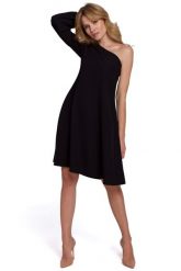 Czarna Luźna Sukienka na Jedno Ramię. Czarne sukienki MOE, l, bez wzorów, z elastanu, wizytowe, bez kołnierzyka, bez ramiączek. Za 273.90 zł.