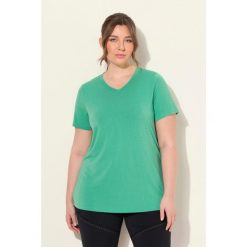 Damskie Bluzka funkcyjna antybakteryjny materiał dekolt w serek rękaw 1/2. Niebieskie t-shirty sportowe Ulla Popken, plus size, bez wzorów, z materiału, bez ramiączek. Za 195.99 zł.