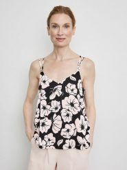 Gerry Weber Top w kolorze kremowo-czarnym rozmiar: 42. Brązowe topy Gerry Weber, bez wzorów, bez kołnierzyka, bez ramiączek. Za 66.00 zł.
