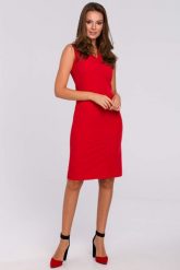 Klasyczna elegancka sukienka midi z dekoltem V czerwona. Czerwone sukienki Sukienki.shop, do pracy, m, bez wzorów, biznesowe, bez kołnierzyka, bez ramiączek, midi, dopasowane. Za 209.00 zł.