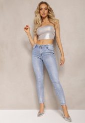 Jasnoniebieskie Jeansy Skinny z Wysokim Stanem i Połyskującym Wykończeniem Ceniza. Niebieskie jeansy Renee, m, bez wzorów, z jeansu, z podwyższonym stanem. W wyprzedaży za 83.99 zł.