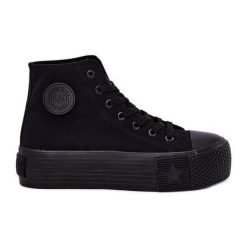 Trampki Damskie Na Platformie Big Star RR274742 Czarne. Czarne trampki bez wzorów, eleganckie, za kostkę, bez zapięcia. Za 224.56 zł.