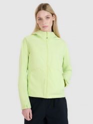 4F Kurtka softshell wiatroodporna membrana 5000 damska - zielona XS. Zielone kurtki 4f, na zimę, m, bez wzorów, z dzianiny, z kapturem, windstopper. W wyprzedaży za 159.99 zł.