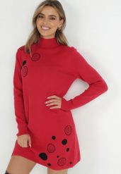 Czerwona Tunika Dzianinowa z Golfem Crose. Czerwone tuniki Born2be, l, bez wzorów, z dzianiny, bez kołnierzyka, bez ramiączek. W wyprzedaży za 111.59 zł.