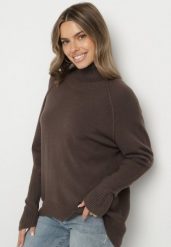 Brązowy Klasyczny Golf z Dodatkiem Kaszmiru Zoirmosa. Brązowe swetry Born2be, bez wzorów, z jeansu, biznesowe, bez ramiączek. Za 119.99 zł.