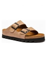 Comfortfusse Skórzane klapki "Troy" w kolorze beżowym rozmiar: 35. Brązowe klapki Comfortfüße, bez wzorów, z nubiku, klasyczne, z otwartym noskiem, bez obcasa, bez zapięcia. Za 260.99 zł.