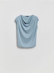 Bluzka z modalem - jasnoniebieski. Niebieskie bluzki Reserved, l, bez wzorów, z dzianiny, bez kołnierzyka, bez ramiączek. Za 79.99 zł.