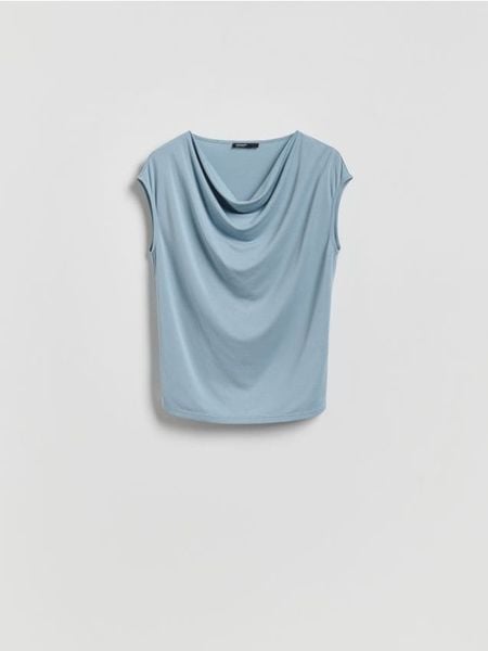 Bluzka z modalem - jasnoniebieski. Niebieskie bluzki Reserved, l, bez wzorów, z dzianiny, bez kołnierzyka, bez ramiączek. Za 79.99 zł.