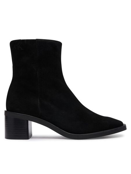 Calvin Klein Botki Block Heel Ank Boot Suede HW0HW03221 Czarny. Czarne botki Calvin Klein, bez wzorów, ze skóry, bez obcasa, na słupku, bez zapięcia. Za 799.99 zł.