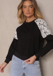 Czarna Bluza z Bawełną z Koronkowymi Wstawkami Xommea. Czarne bluzy Renee, l, bez wzorów, z bawełny, bez kaptura. W wyprzedaży za 55.99 zł.